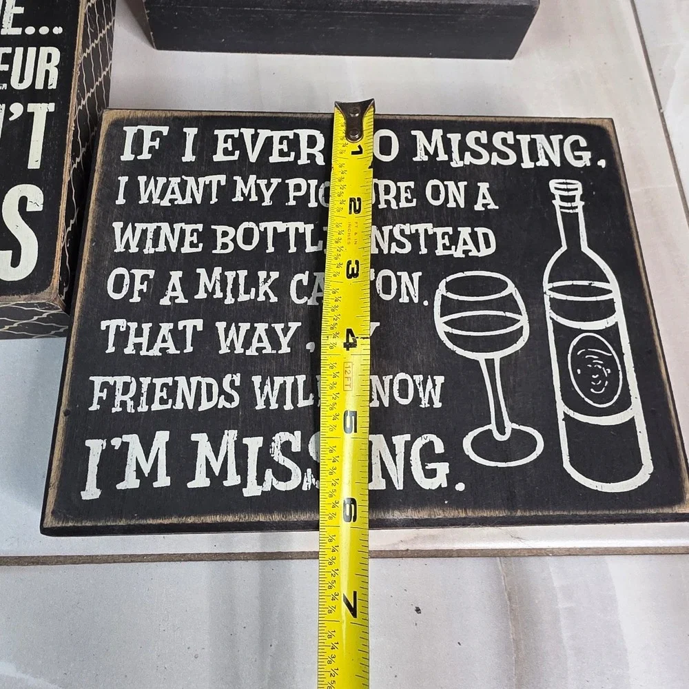 Primitives by Kathy Wine Box Signs Set of 3 Black White Distressed Wood Decor L2